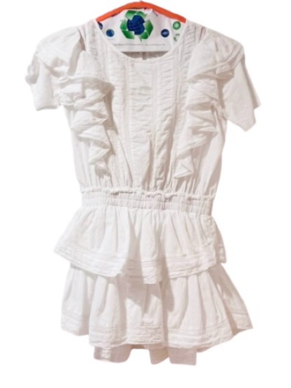 LoveShackFancy- Natasha Double Ruffled Flutter Sleeve White Mini Dress. Size: XS - Picture 7 of 10